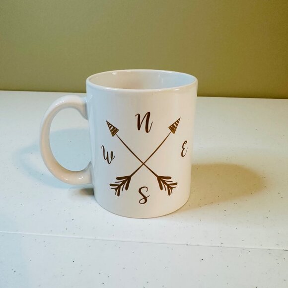 Compass Mug N S E W Crossed Arrows Coffee Mug Direction Travel Lover Wanderlust - Picture 1 of 5
